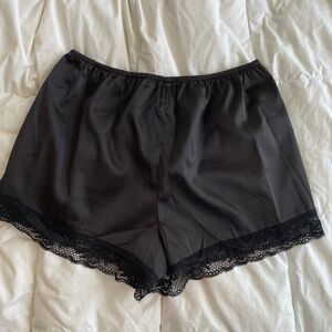 Black satin lace shorts